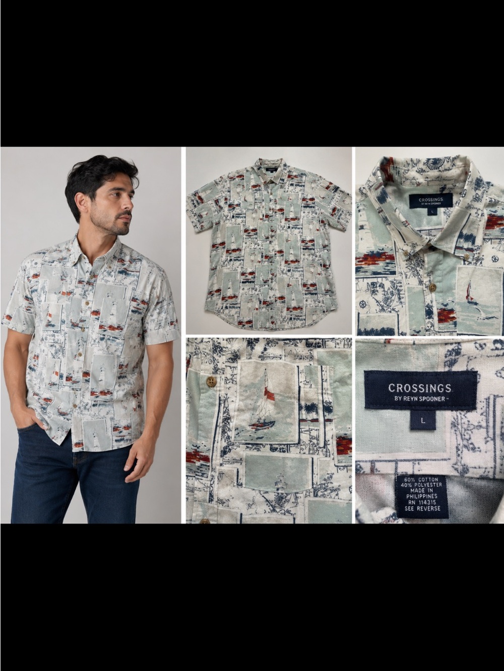 Crossings by Reyn Spooner Light Green Printed Short-Sleeve Button-Down